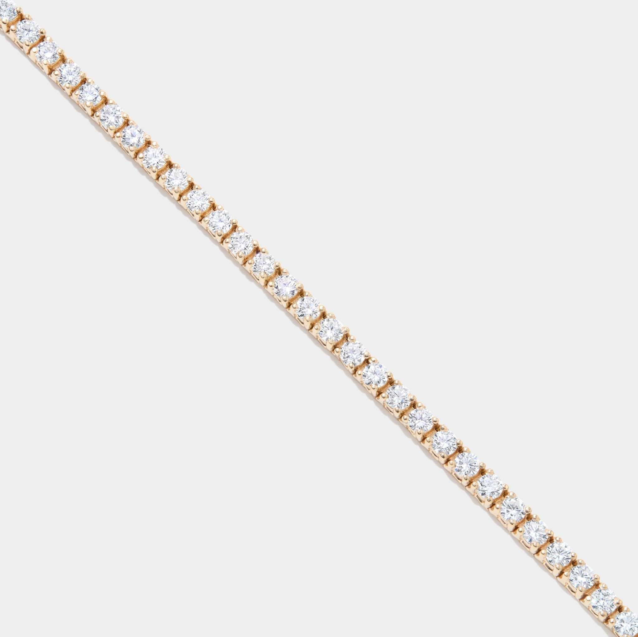 Lab grown diamond tennis bracelet in 14k yellow gold with 5 carats of FG VS quality diamonds
