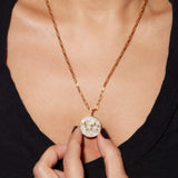 Leo Gold Vermeil Pendant necklace with uncut raw diamonds on 18k gold vermeil chain worn on neck