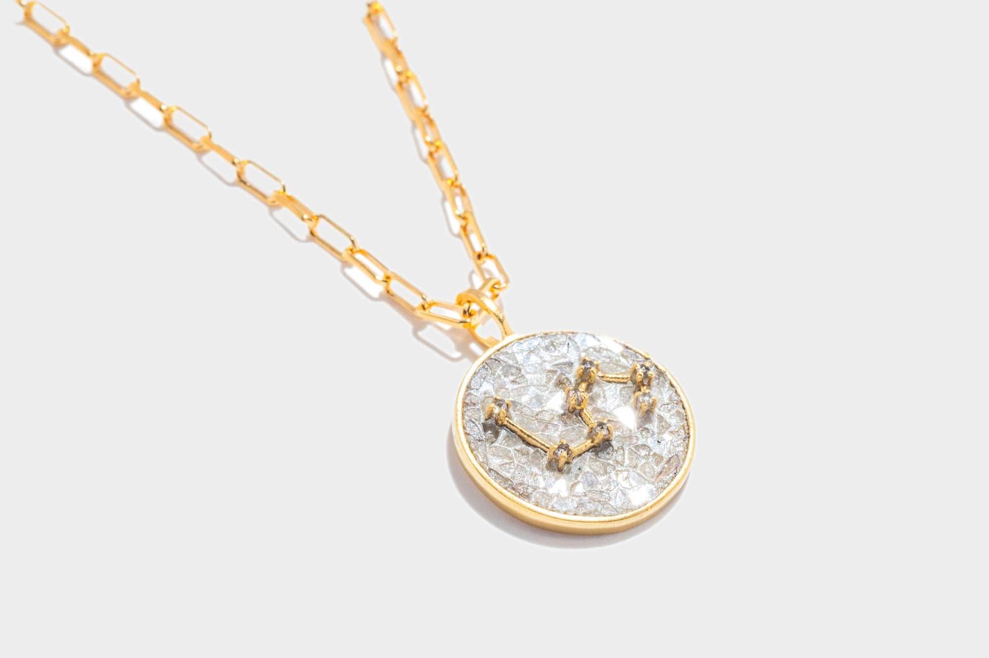 Leo Gold Vermeil Pendant necklace with raw and rose cut diamonds on an 18k gold vermeil chain