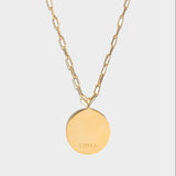 Libra Gold Vermeil Pendant necklace with round gold disc and paperclip chain