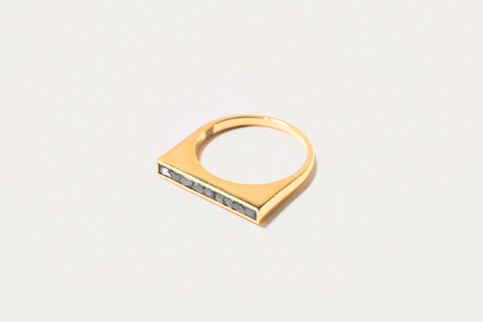 Michelle Gold Vermeil ring with thin diamond line and black diamond trim in 18k gold vermeil.
