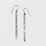 Miladi Large Oxidized Silver Earrings with long rectangular bar design and raw uncut diamond accents