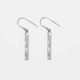 Miladi small oxidized silver earrings with long rectangular design and raw uncut diamonds