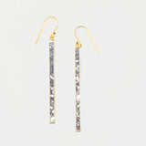 Miladi large gold vermeil earrings with long, geometric design and raw uncut diamonds in silver resin
