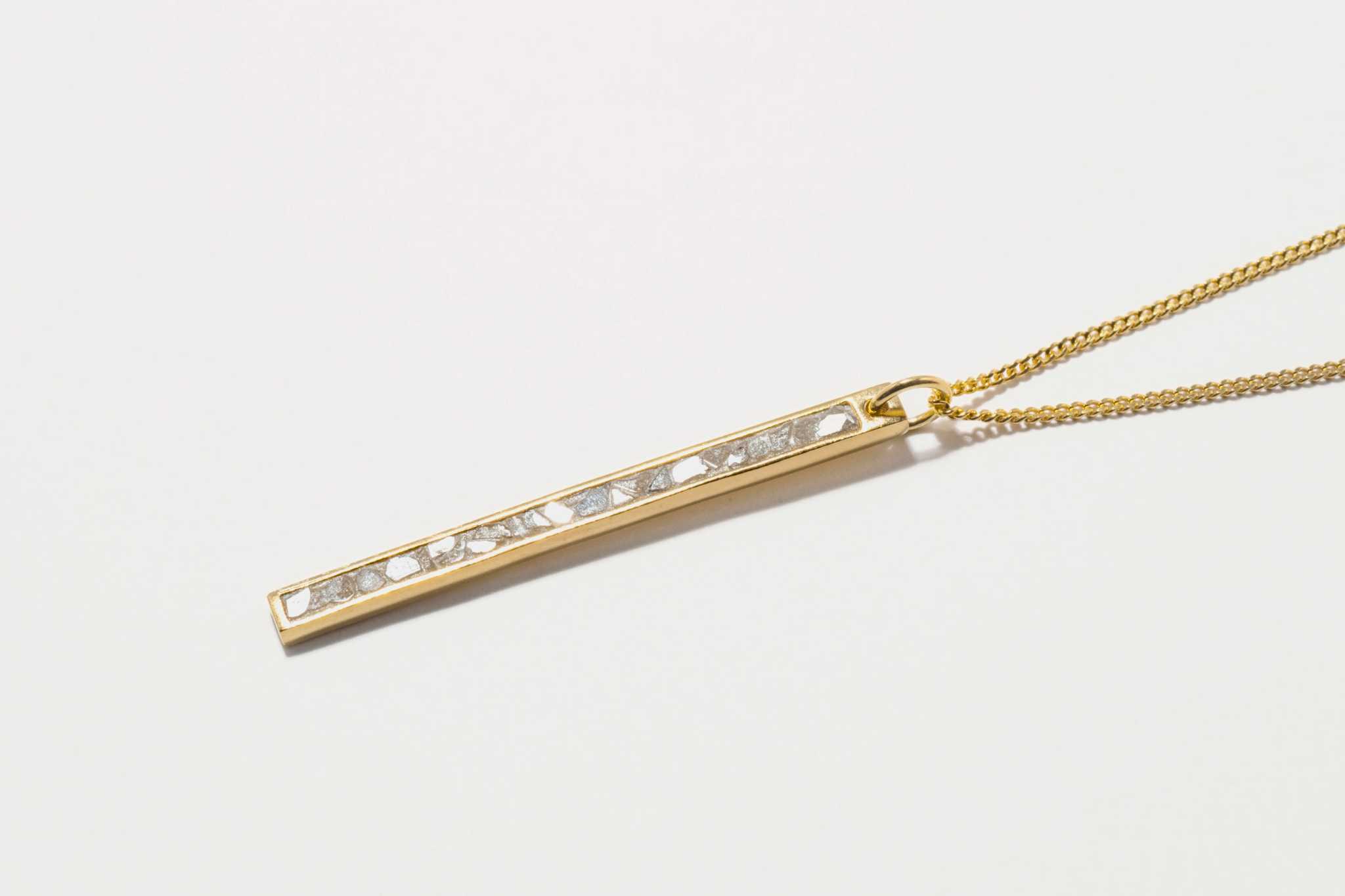 Miladi Gold Vermeil Necklace with rectangular pendant featuring raw uncut and champagne pave diamonds on 18K gold vermeil chain