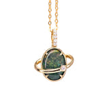 N1 Australian Black Opal & Diamond Earth Moon Pendant Necklace in 18K Yellow Gold