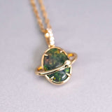 N1 Australian Black Opal & Diamond Earth Moon Pendant Necklace in 18K Yellow Gold