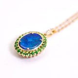 N1 Black Opal Halo Tsavorite Diamond Necklace in 18K Yellow Gold