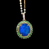 N1 Black Opal Halo Tsavorite Diamond Necklace in 18K Yellow Gold