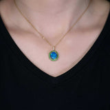 N1 Black Opal Halo Tsavorite Diamond Necklace in 18K Yellow Gold
