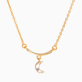 Neoma Gold Vermeil Pendant necklace with crescent moon charm and raw uncut diamonds on gold chain