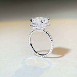5 CTW DEW colorless cushion cut moissanite sterling silver pavé halo engagement ring with crushed ice hybrid brilliant square stone