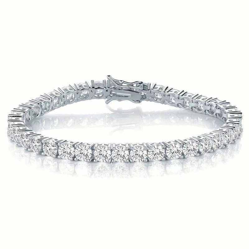 4.6-17.5 CTW DEW colorless round brilliant cut moissanite tennis bracelet in 925 sterling silver chain with box clasp