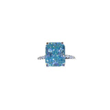 1.8 CTW DEW radiant cut blue green moissanite solitaire engagement ring in sterling silver with pavé accents