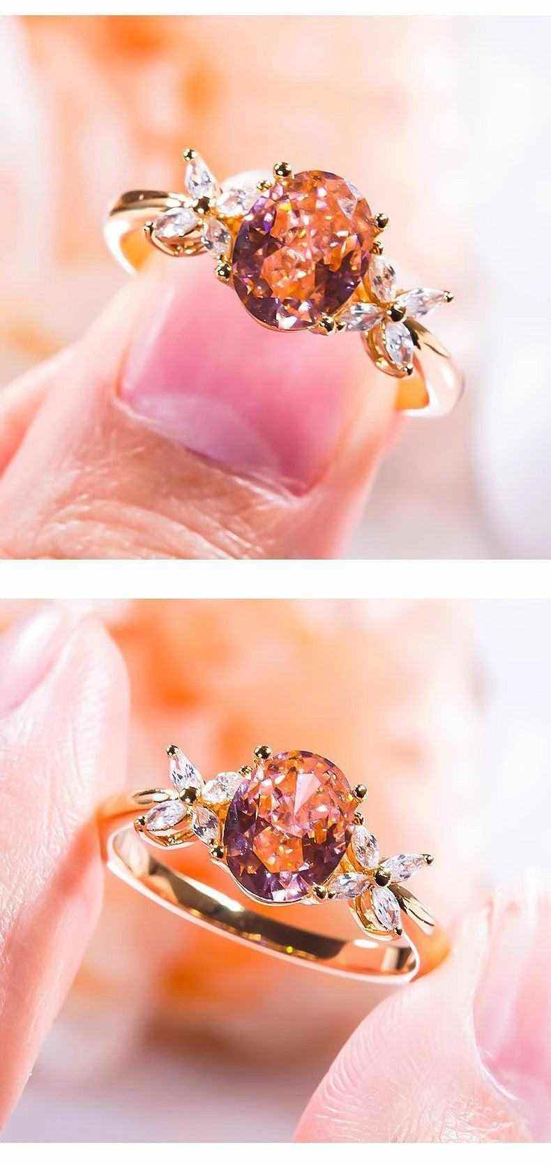 2.1 CTW DEW Oval Cut Pink Moissanite Three Stone Engagement Ring with