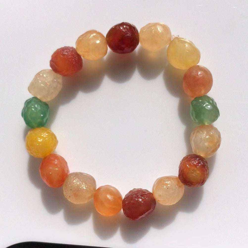Natural Alashan Gobi Desert Candy Agate elastic bead bracelet with colorful, translucent rough stones 14-16mm
