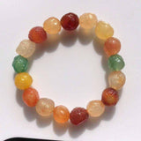 Natural Alashan Gobi Desert Candy Agate elastic bead bracelet with colorful, translucent rough stones 14-16mm