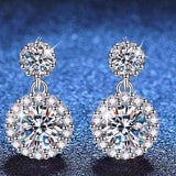 Two 1 CTW DEW Colorless Round Cut Moissanite Halo Drop Earrings in 925