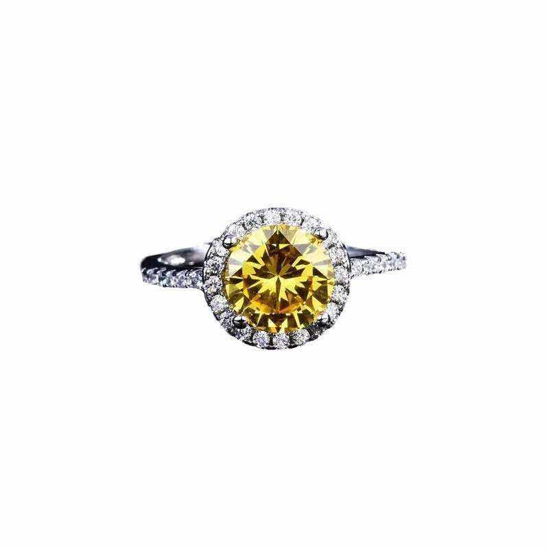 4.75 CTW DEW Round Brilliant Cut Fancy Yellow Moissanite Sterling Silv