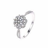 1 CTW DEW colorless round brilliant cut moissanite sterling silver twist outline pavé halo engagement ring