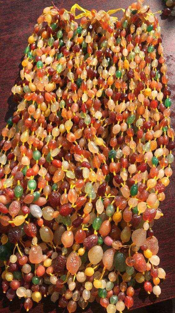 Colorful natural Alashan Gobi Desert Candy Agate multi-color rough stone bead necklace with pendant on yellow rope strand
