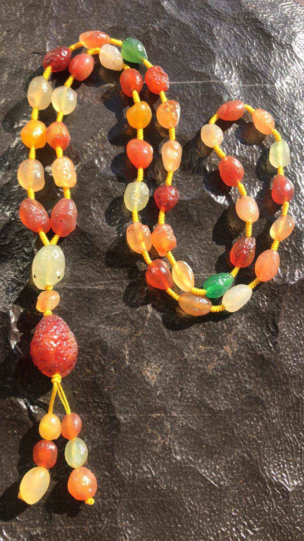 Colorful natural Alashan Gobi Desert Candy Agate multi-color rough stone bead nugget necklace with yellow rope and pendant