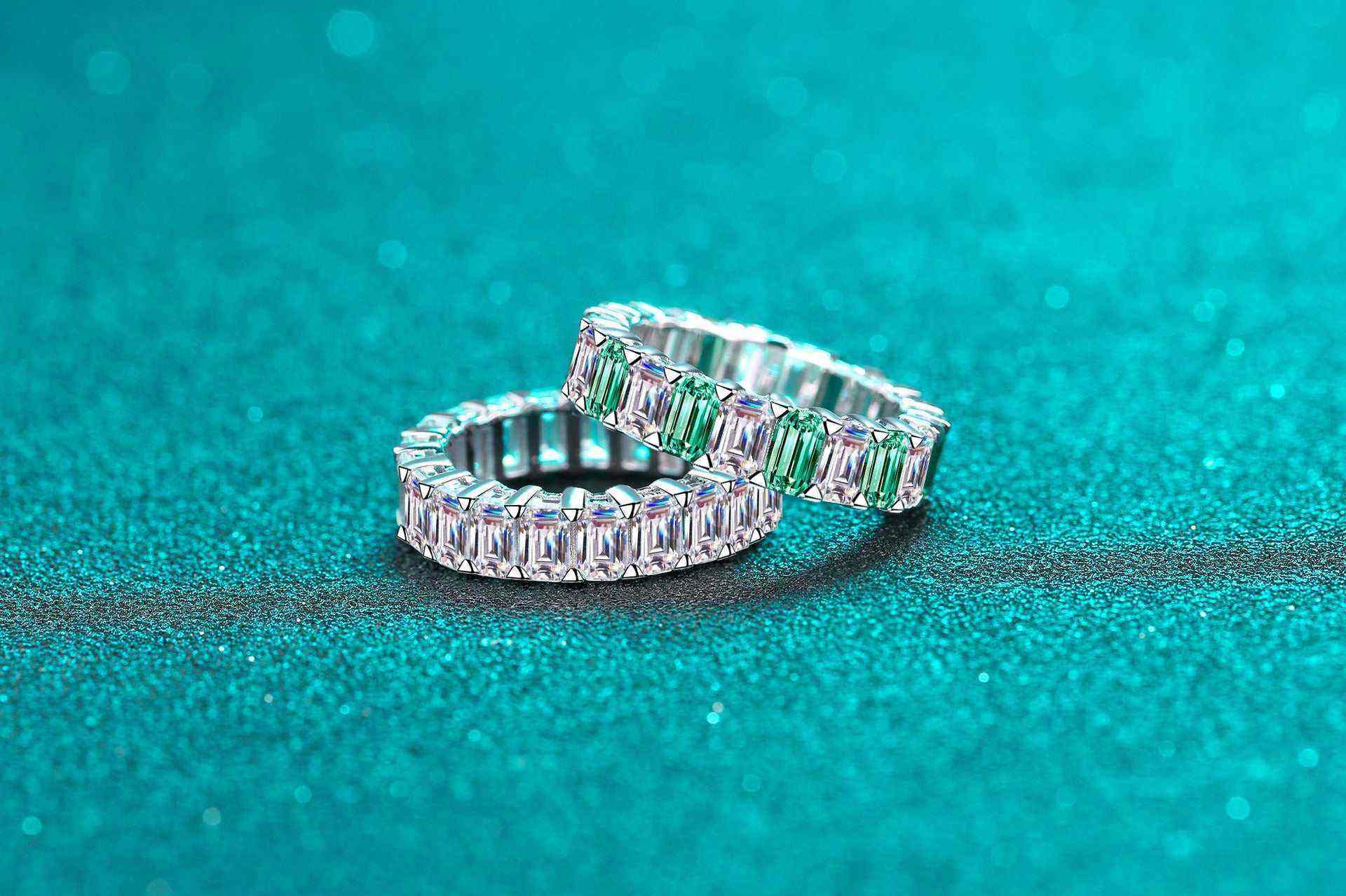 6 CTW DEW Emerald Green and White Baguette Cut CZ Full Eternity Emeral