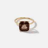 14k solid gold ring with 10x10mm cushion-cut smokey quartz gemstone