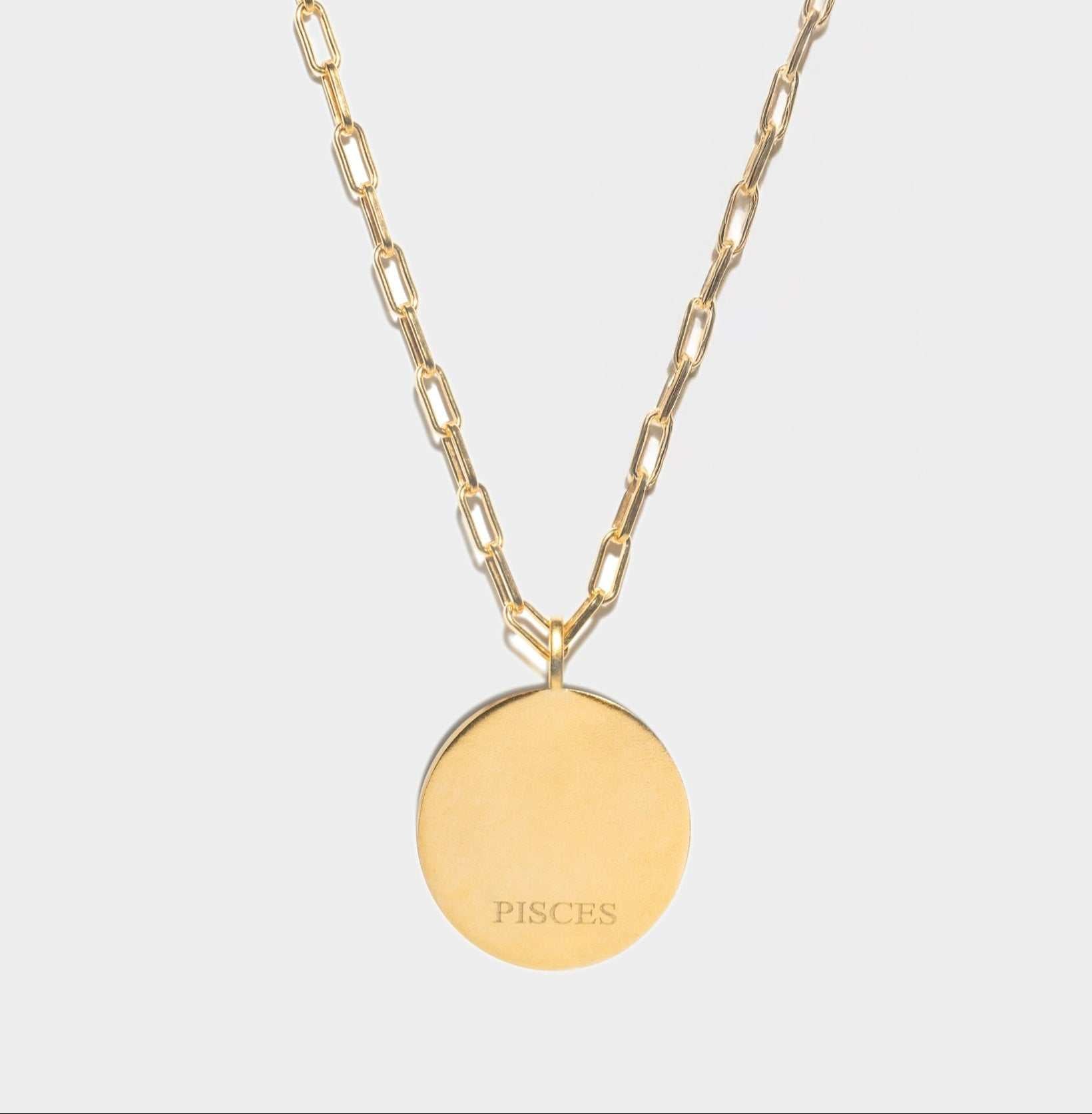 Pisces Gold Vermeil round pendant necklace with chain, delicate zodiac jewelry in 18k gold vermeil.