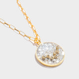 Pisces gold vermeil pendant necklace with raw diamonds and white resin on an 18k gold chain