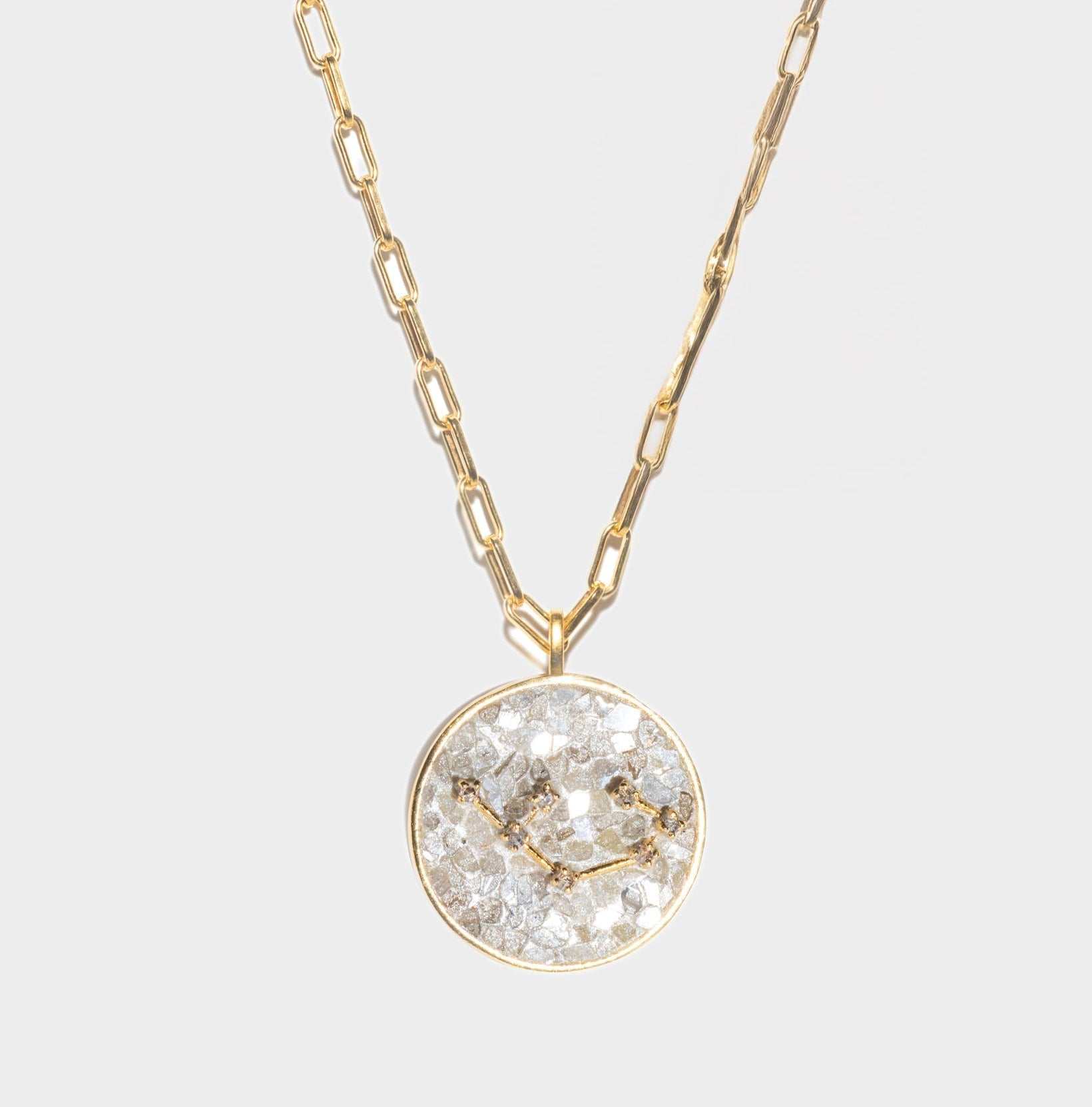 Sagittarius gold vermeil pendant necklace with raw and rose cut diamonds on 18k gold chain