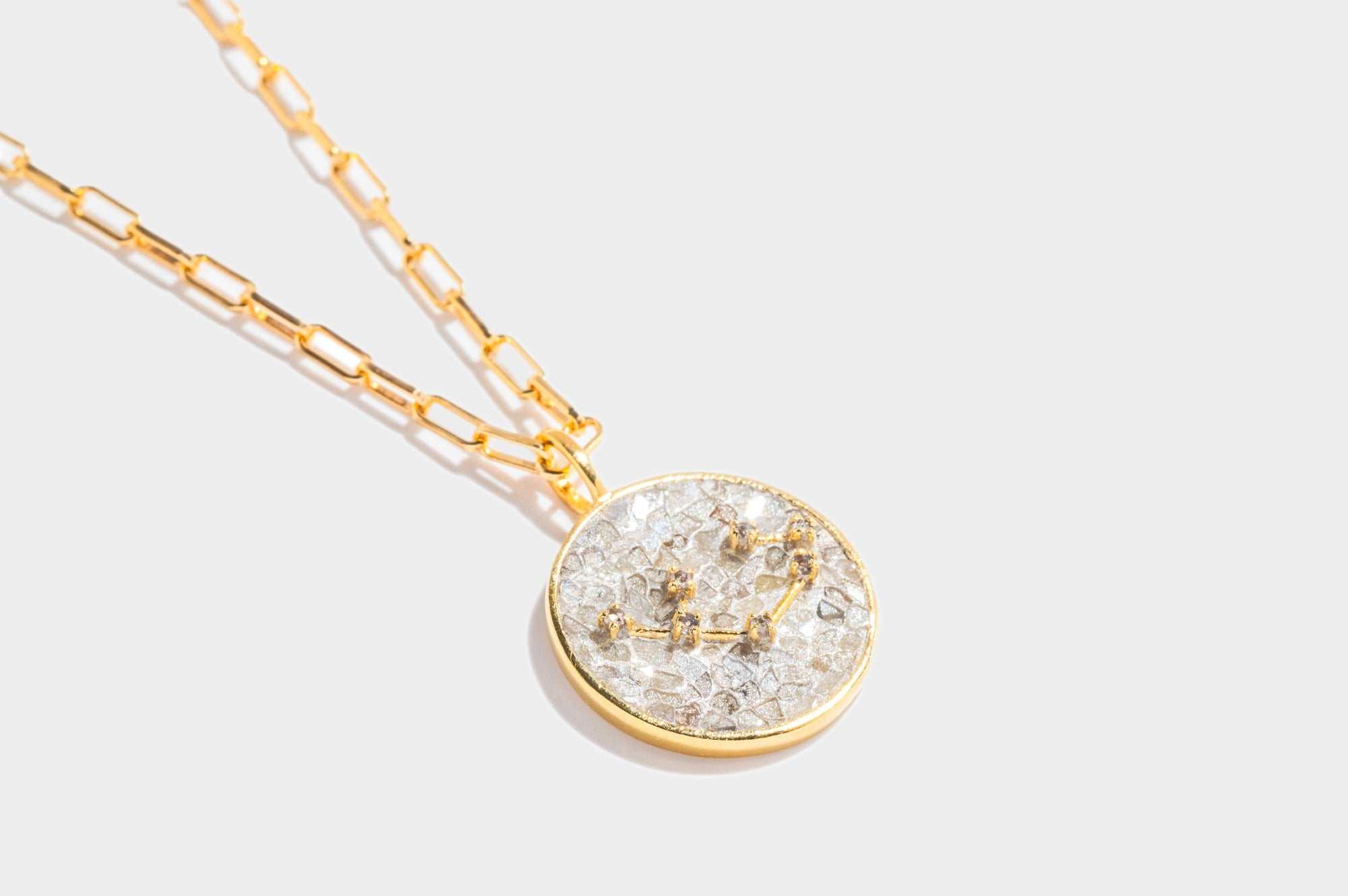 Sagittarius Gold Vermeil Pendant necklace with raw and rose cut diamonds on an 18k gold vermeil chain