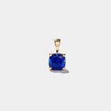 Horizon Sapphire New York pendant featuring 8mm deep blue lab-grown sapphire in 14k gold setting