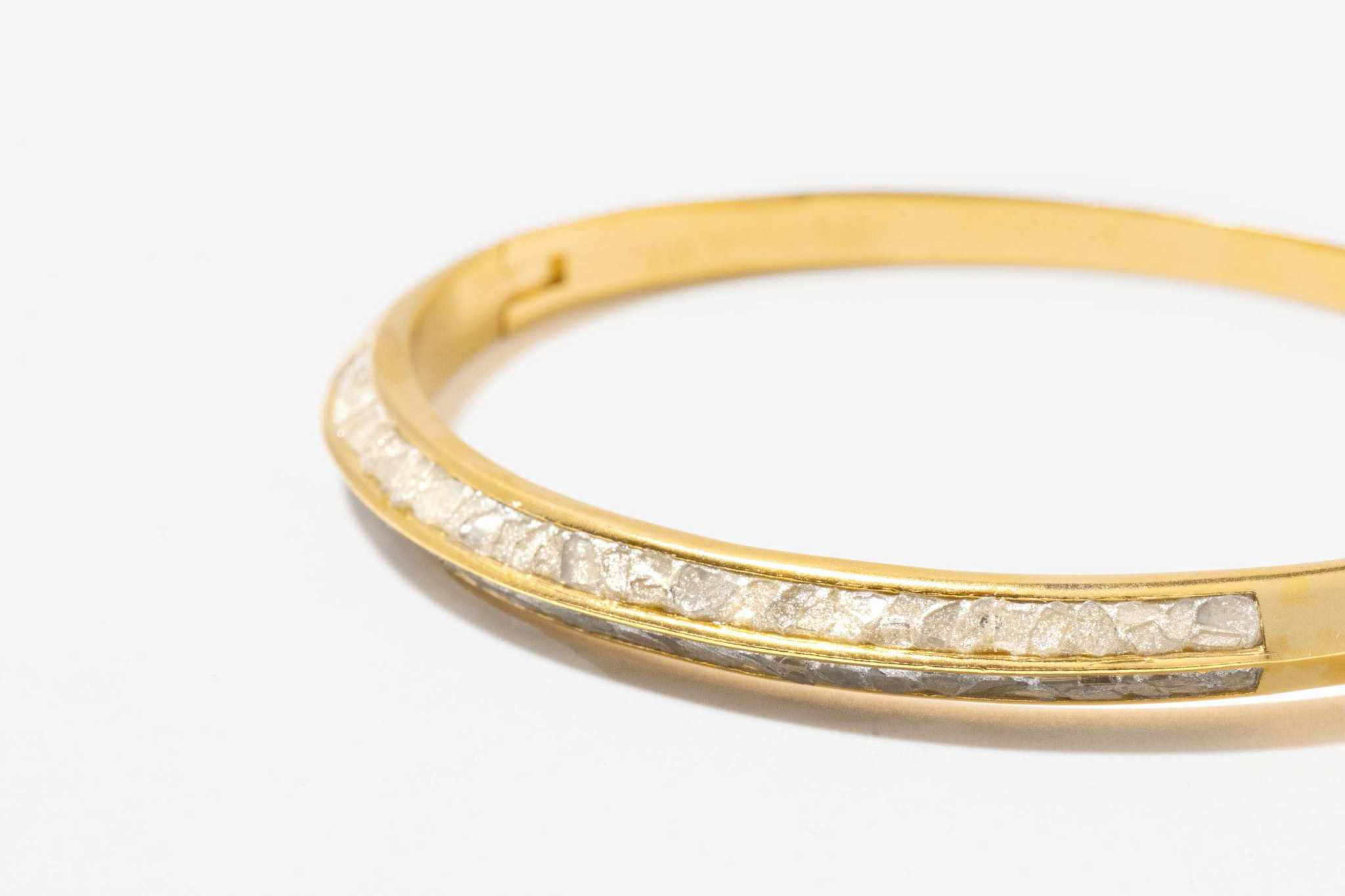 Sasta Gold Vermeil bangle bracelet with sliced raw diamonds and 18k gold layer on sterling silver base