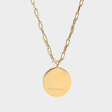 Scorpio Gold Vermeil Pendant necklace with 18k gold layer and sterling silver base, engraved disc pendant on chain.