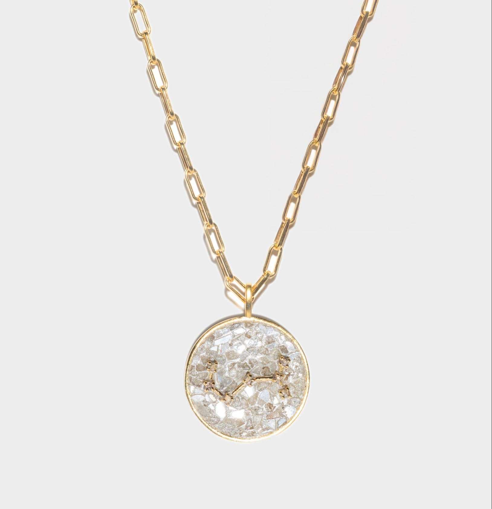 Scorpio Gold Vermeil Pendant necklace with raw and rose cut diamonds on an 18k gold vermeil chain