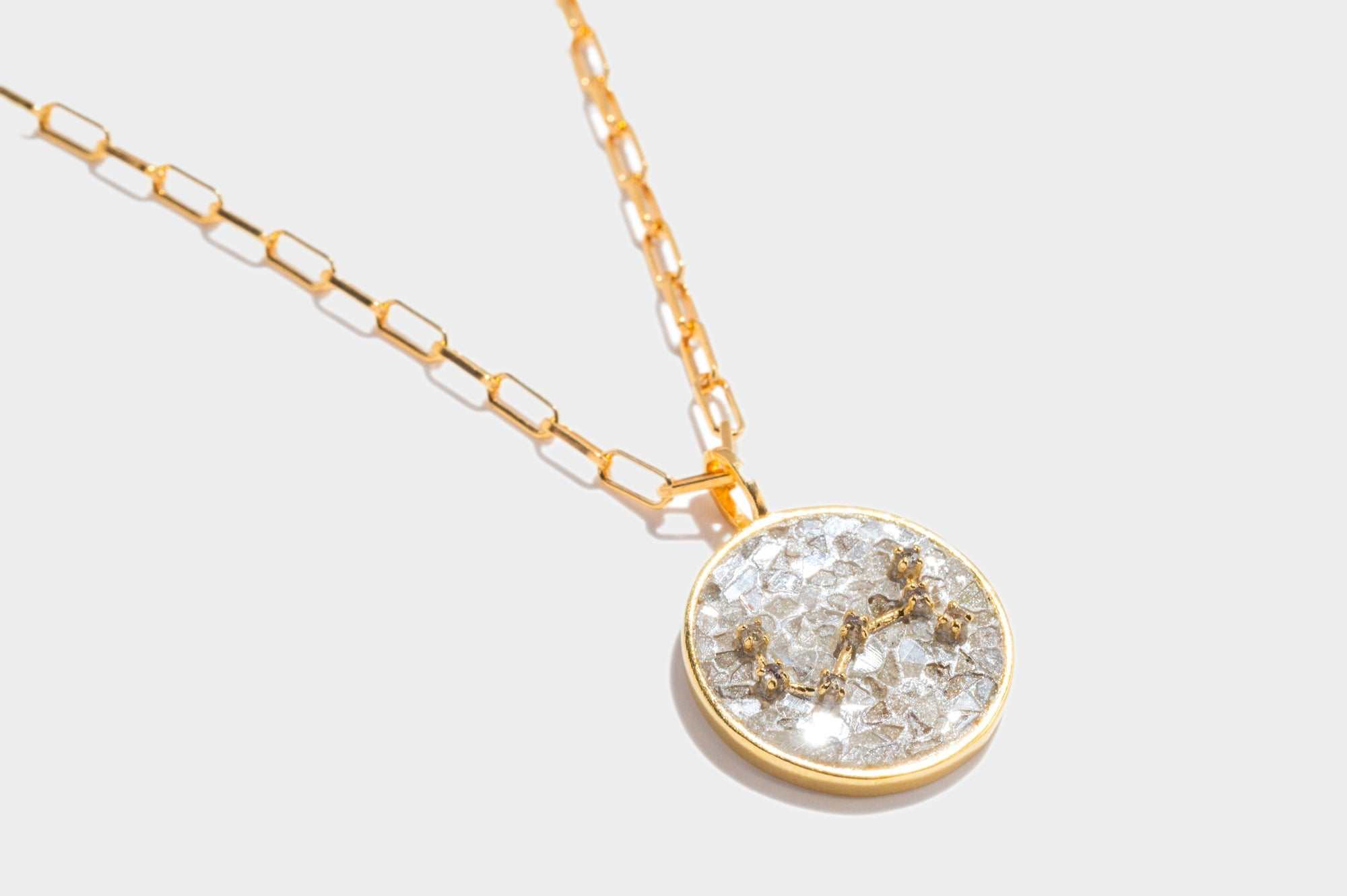 Scorpio gold vermeil pendant necklace with uncut raw diamonds and rose cut diamonds on an 18k gold vermeil chain