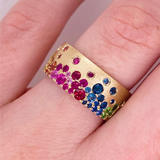 Sapphire Scattered Rainbow Cigar Band in 14K Gold