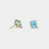 Cushion cut sky blue topaz stud earrings set in 14k solid gold with a coastal New England design