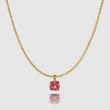 Pink tourmaline pendant necklace in 14k gold with a cushion-cut stone and large bail
