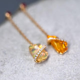 Fire Opal Diamond Ruby Drop Earrings in 18K Yellow Gold
