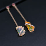 Fire Opal Diamond Ruby Drop Earrings in 18K Yellow Gold