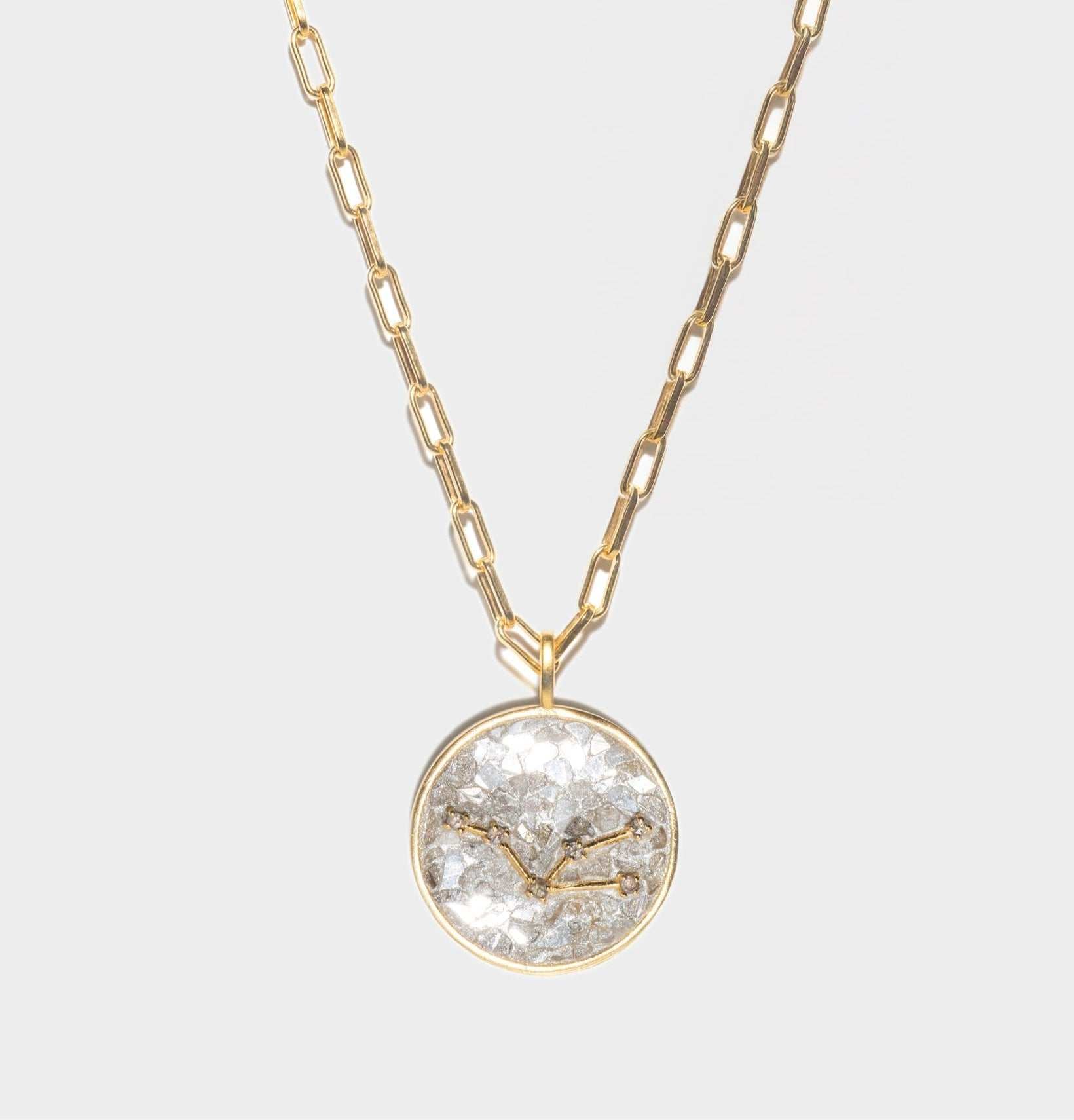 Taurus Gold Vermeil pendant necklace with raw diamonds and rose cut diamonds on an 18k gold vermeil chain