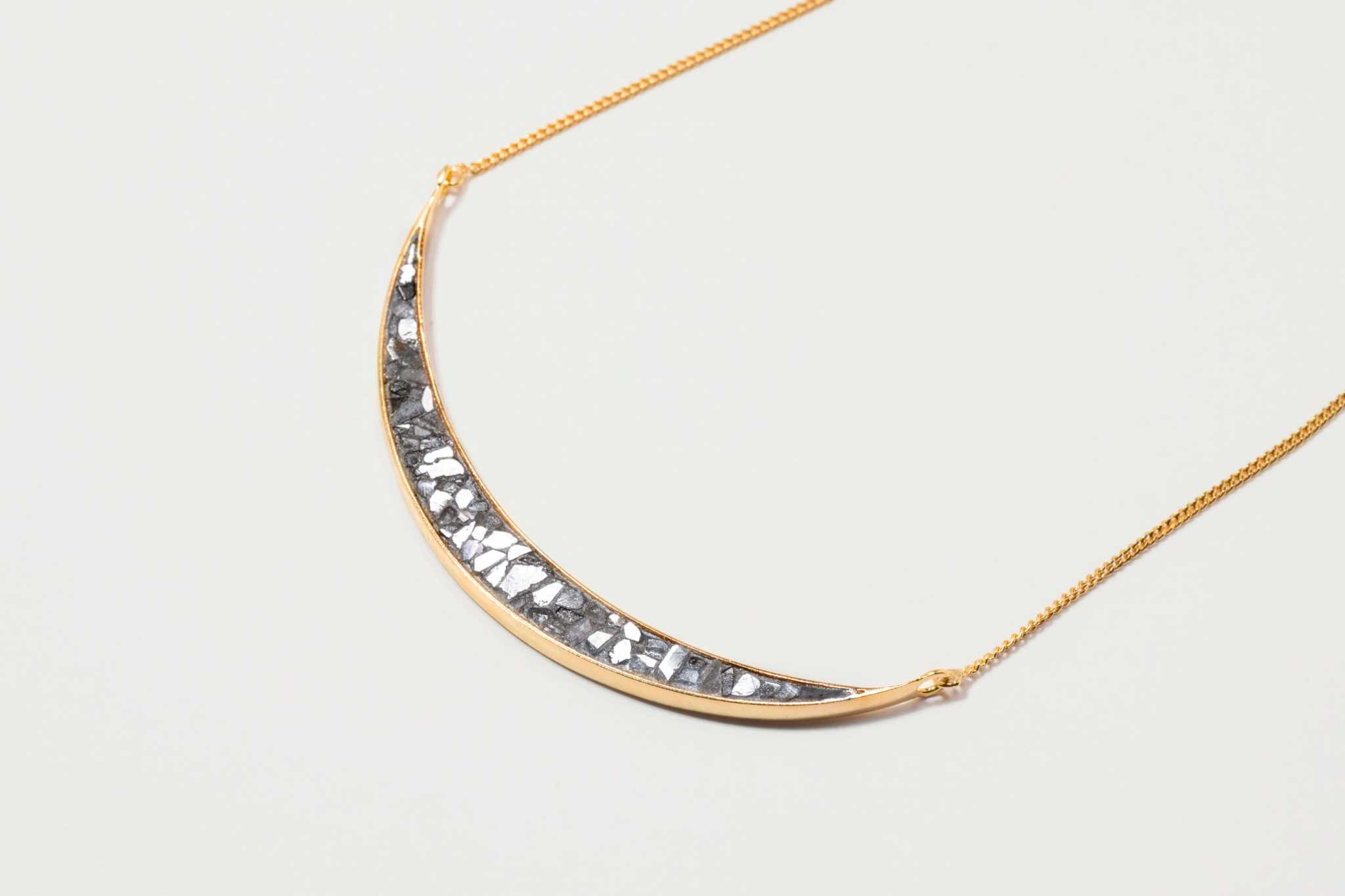 Thane Gold Vermeil pendant necklace with sliced raw uncut diamonds and 18k gold vermeil crescent design
