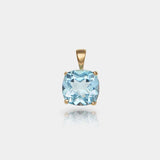 14k gold pendant featuring a 10x10mm AAA quality sky blue topaz gemstone