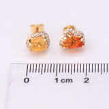 Two Colors Fire Opal Diamond Halo Stud Earrings in 18K Yellow Gold