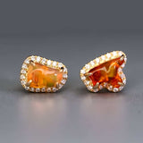 Two Colors Fire Opal Diamond Halo Stud Earrings in 18K Yellow Gold