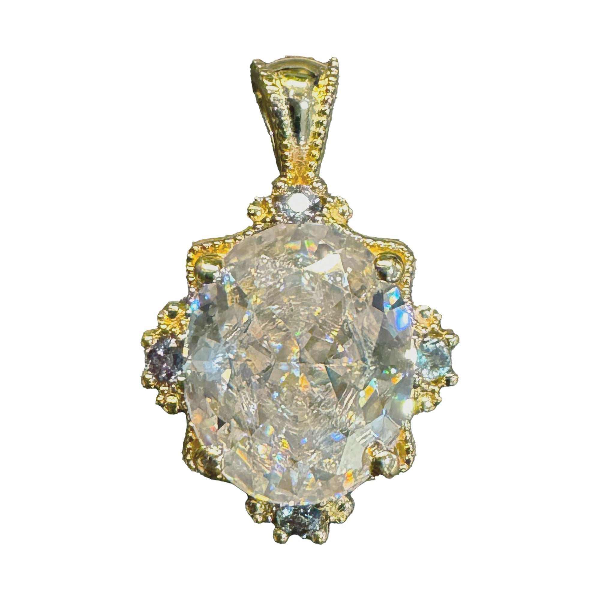 14K Yellow Gold 4.2 CT DEW Oval Moissanite Necklace Pendant with 4 Nat