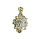 14K yellow gold pendant with 4.2 CT oval moissanite and 4 natural alexandrite stones in vintage inspired mirror style
