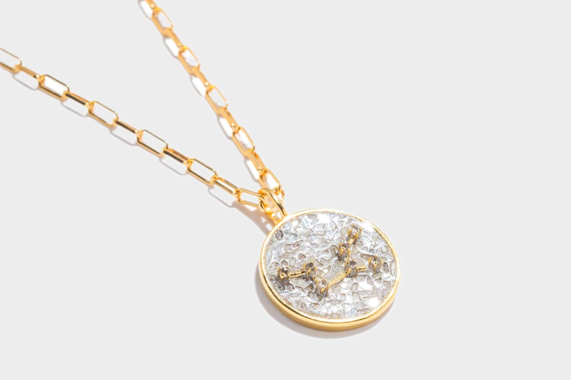 Virgo Gold Vermeil Pendant necklace with raw and rose cut diamonds on 18k gold chain